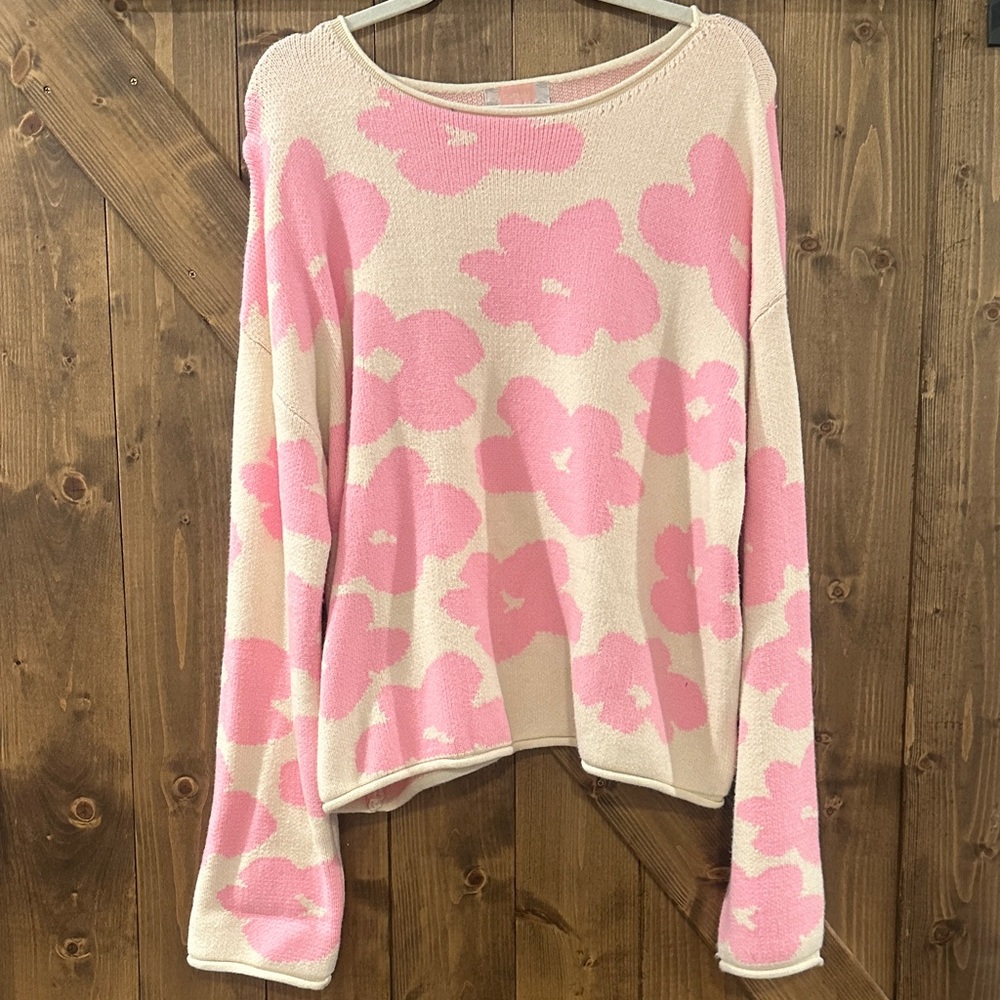 Chic Pink and Cream Floral Women's Sweater